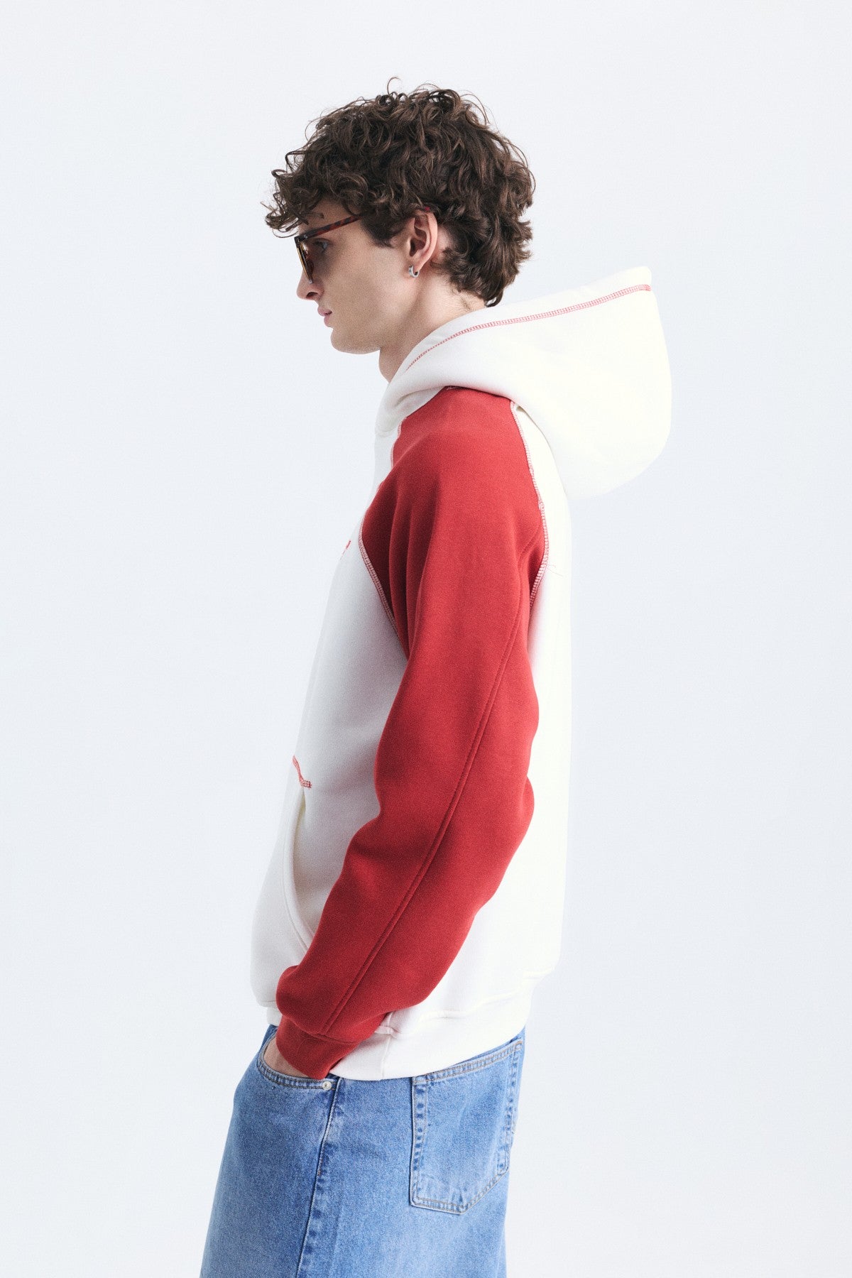 Renk Bloklu Kanguru Cepli Kapüşonlu Sweatshirt
