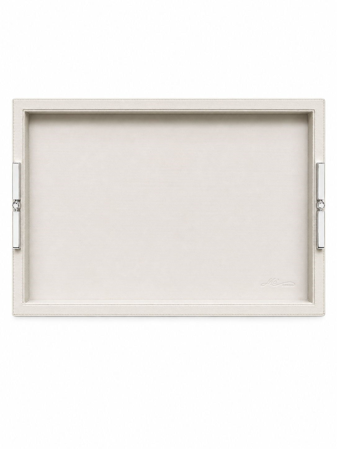 Memonza-Viéns Gümüş Detaylı Bej Deri Tepsi Large-Tepsi-2-roqelvaxirum.shop