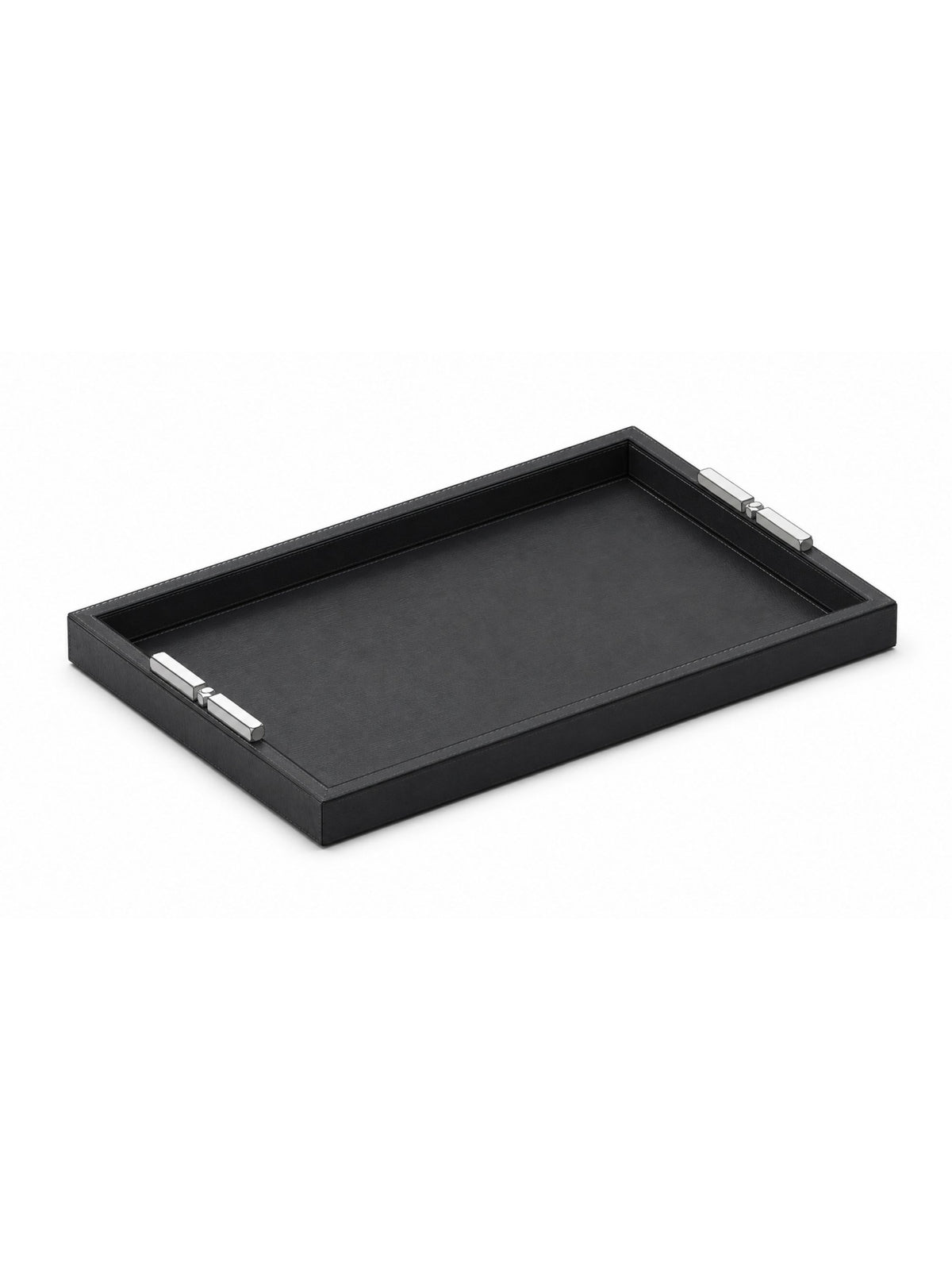 Memonza-Viéns Gümüş Detaylı Siyah Deri Tepsi Large-Tepsi-1-roqelvaxirum.shop