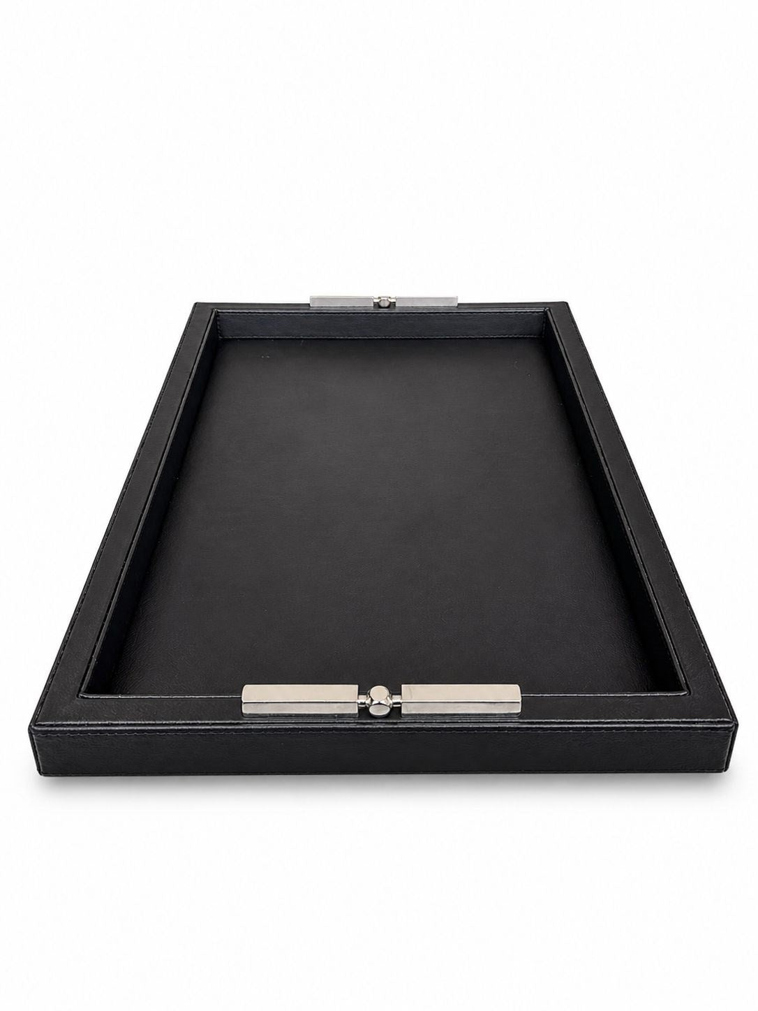 Memonza-Viéns Gümüş Detaylı Siyah Deri Tepsi Large-Tepsi-4-roqelvaxirum.shop