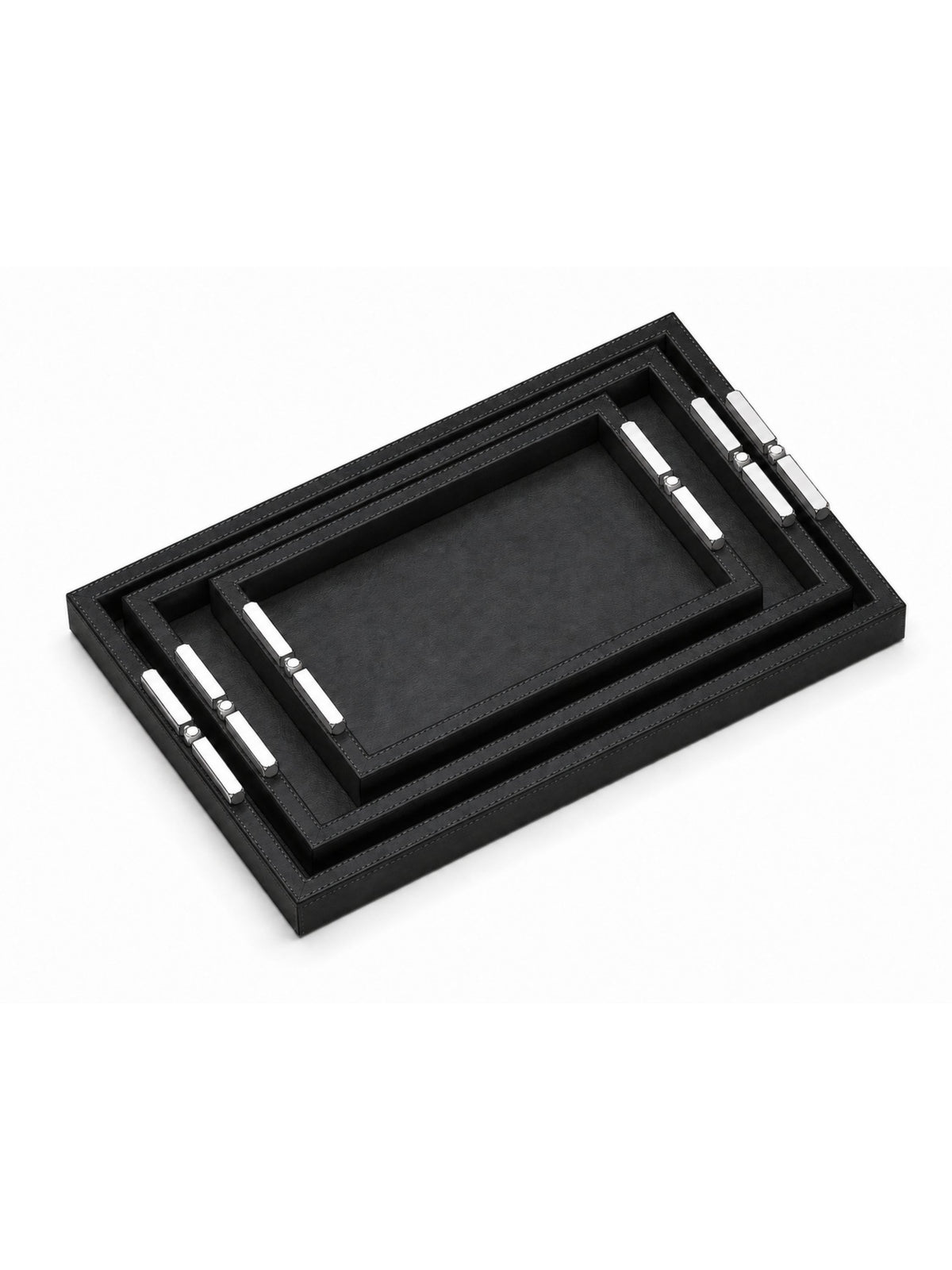 Memonza-Viéns Gümüş Detaylı Siyah Deri Tepsi Large-Tepsi-5-roqelvaxirum.shop