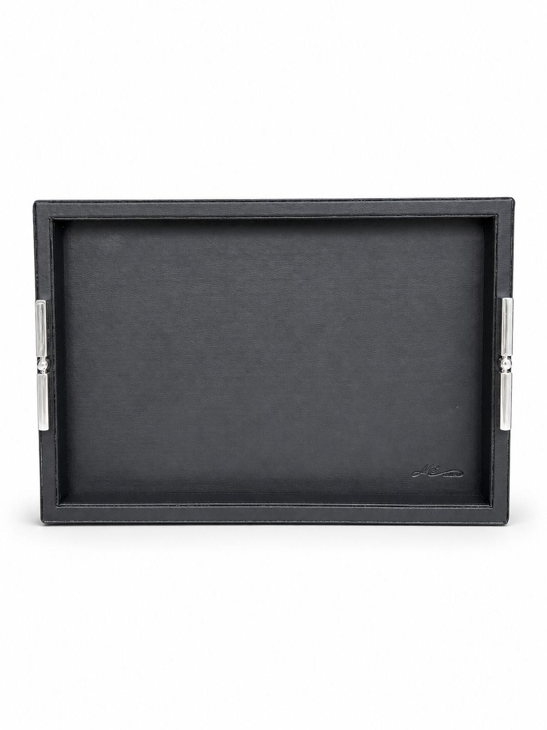 Memonza-Viéns Gümüş Detaylı Siyah Deri Tepsi Large-Tepsi-2-roqelvaxirum.shop