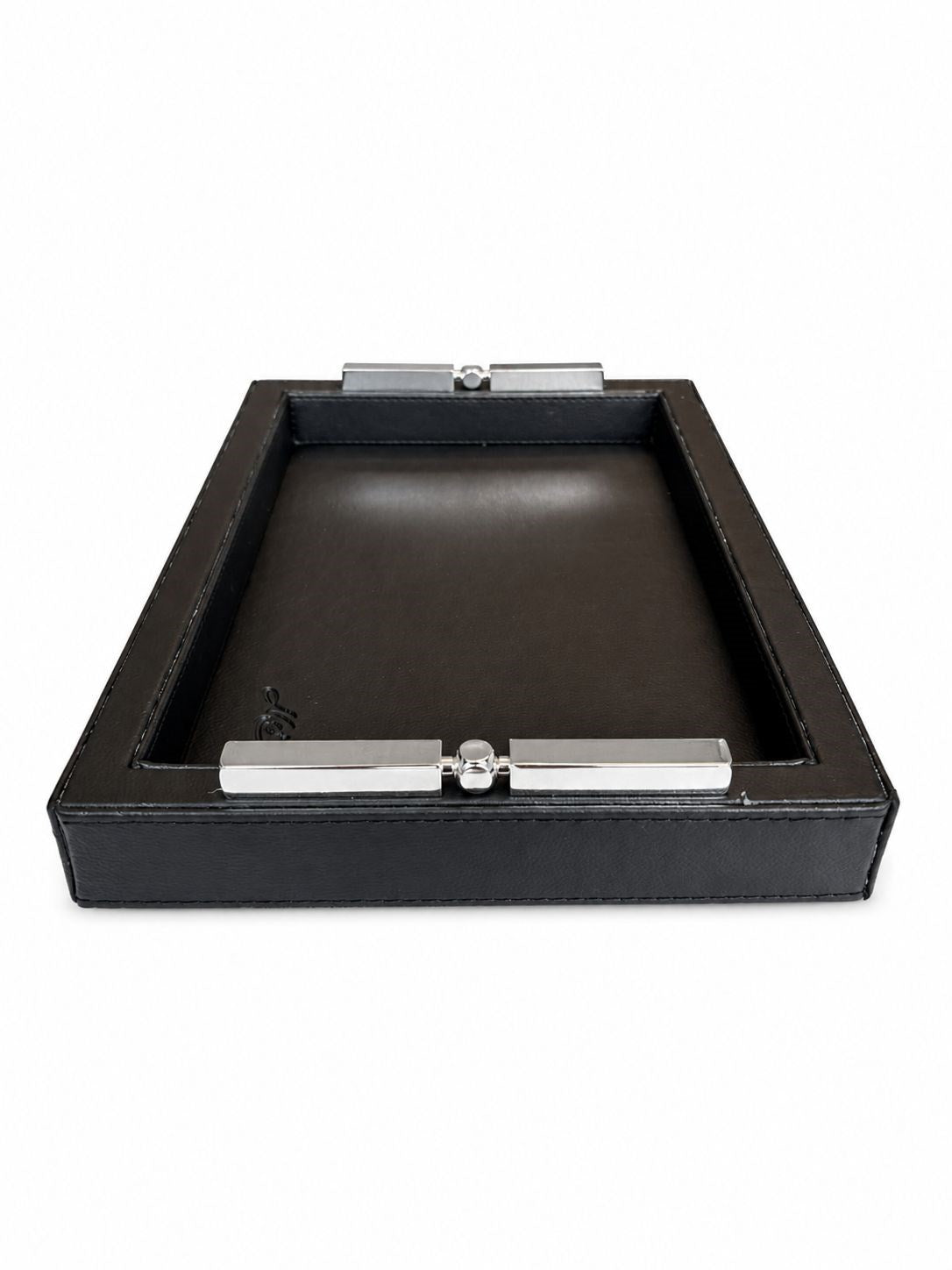 Memonza-Viéns Gümüş Detaylı Siyah Deri Tepsi Small-Tepsi-4-roqelvaxirum.shop