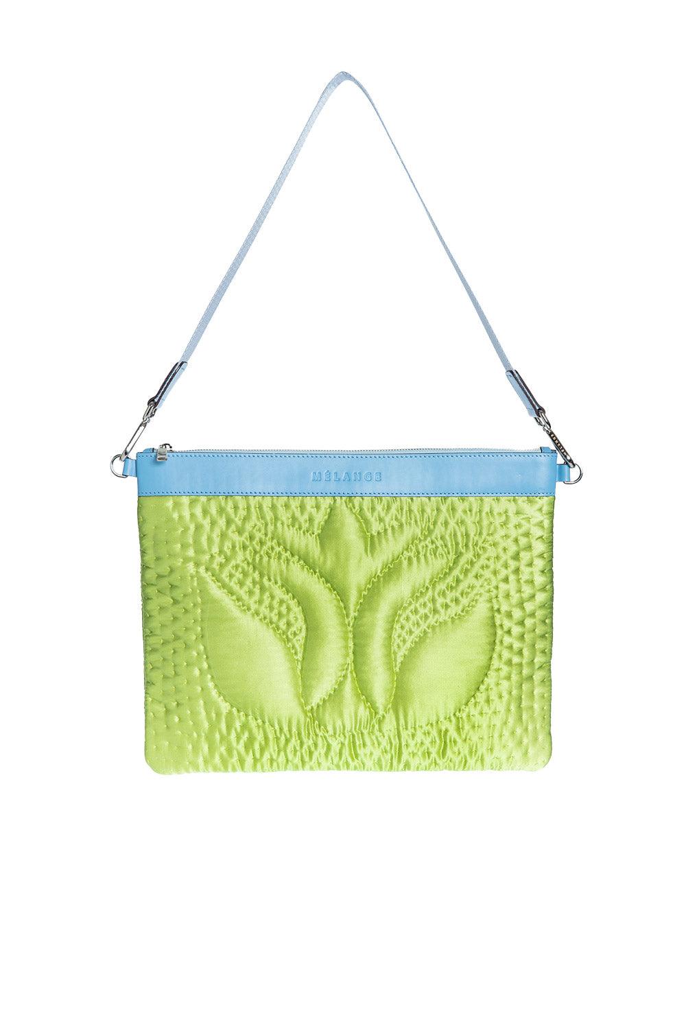 Atelier Melange-Şükran İpek Saten Büyük Omuz Çantası Fıstık Yeşil Mavi-Omuz Çantası-1-roqelvaxirum.shop