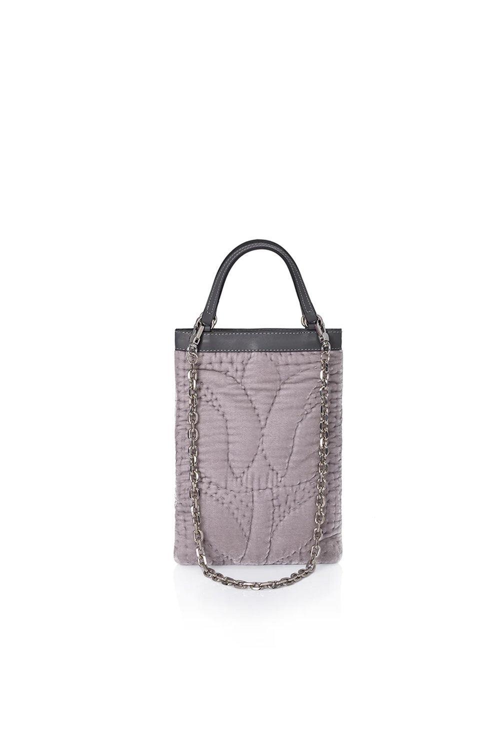 Atelier Melange-Şükran Mini El Çantası İpek Kadife Gri-Omuz Çantası-1-roqelvaxirum.shop