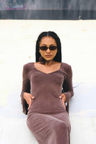 Kahshan-Goddess Brown Maxi Bamboo Dress-Elbise-4-roqelvaxirum.shop
