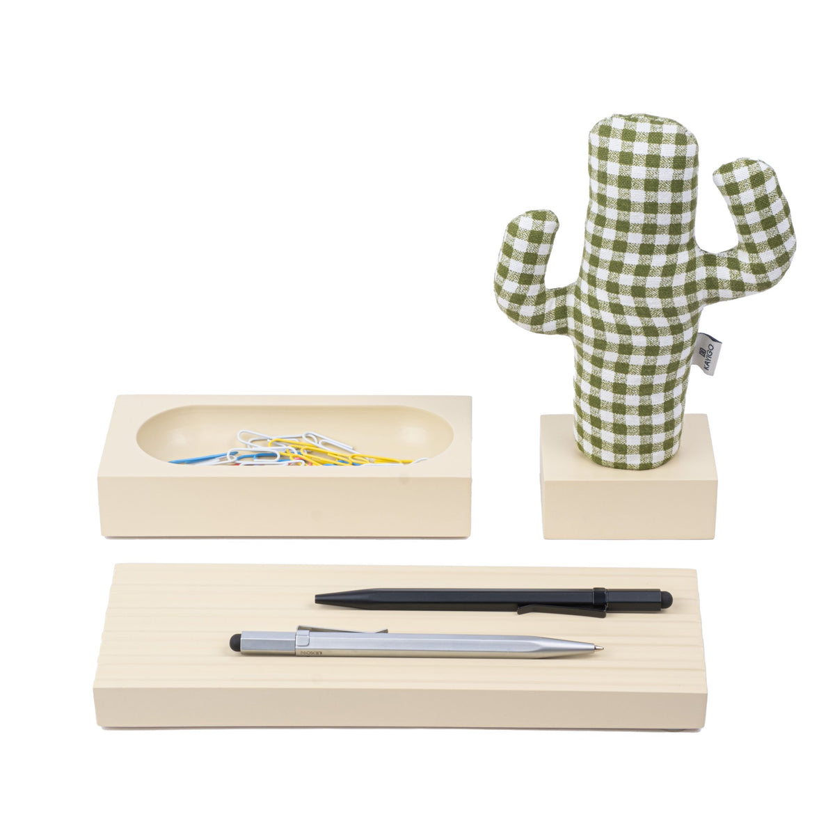 Kayigo-Woody Krem üçlü Ofis Seti Pötikareli Cactus-Masaüstü Organizer-1-roqelvaxirum.shop