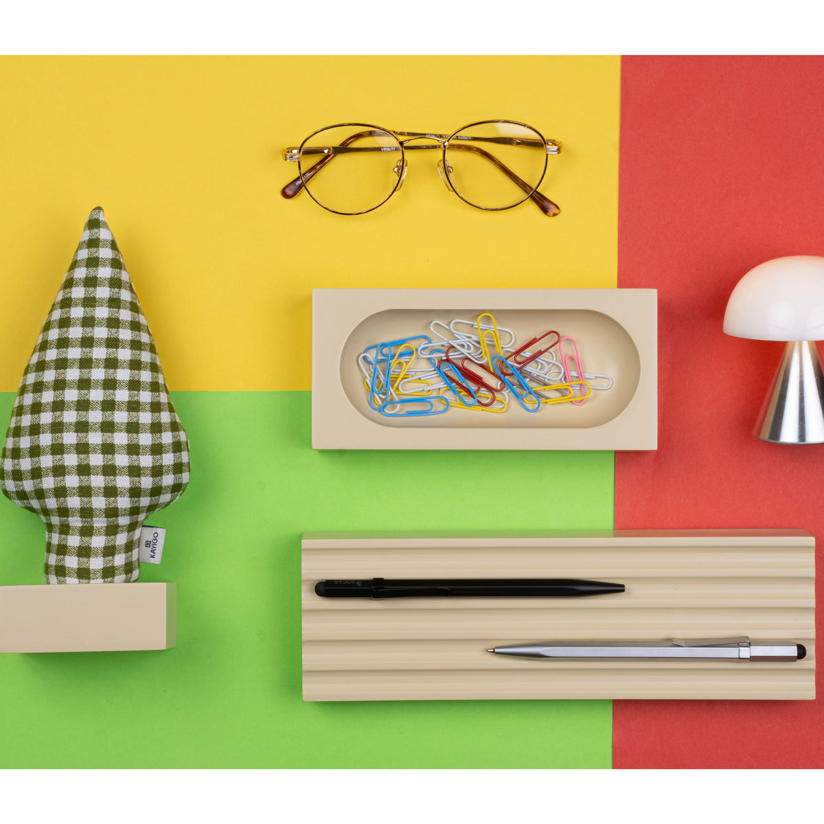 Kayigo-Woody Krem üçlü Ofis Seti Pötikareli Selvi-Masaüstü Organizer-2-roqelvaxirum.shop