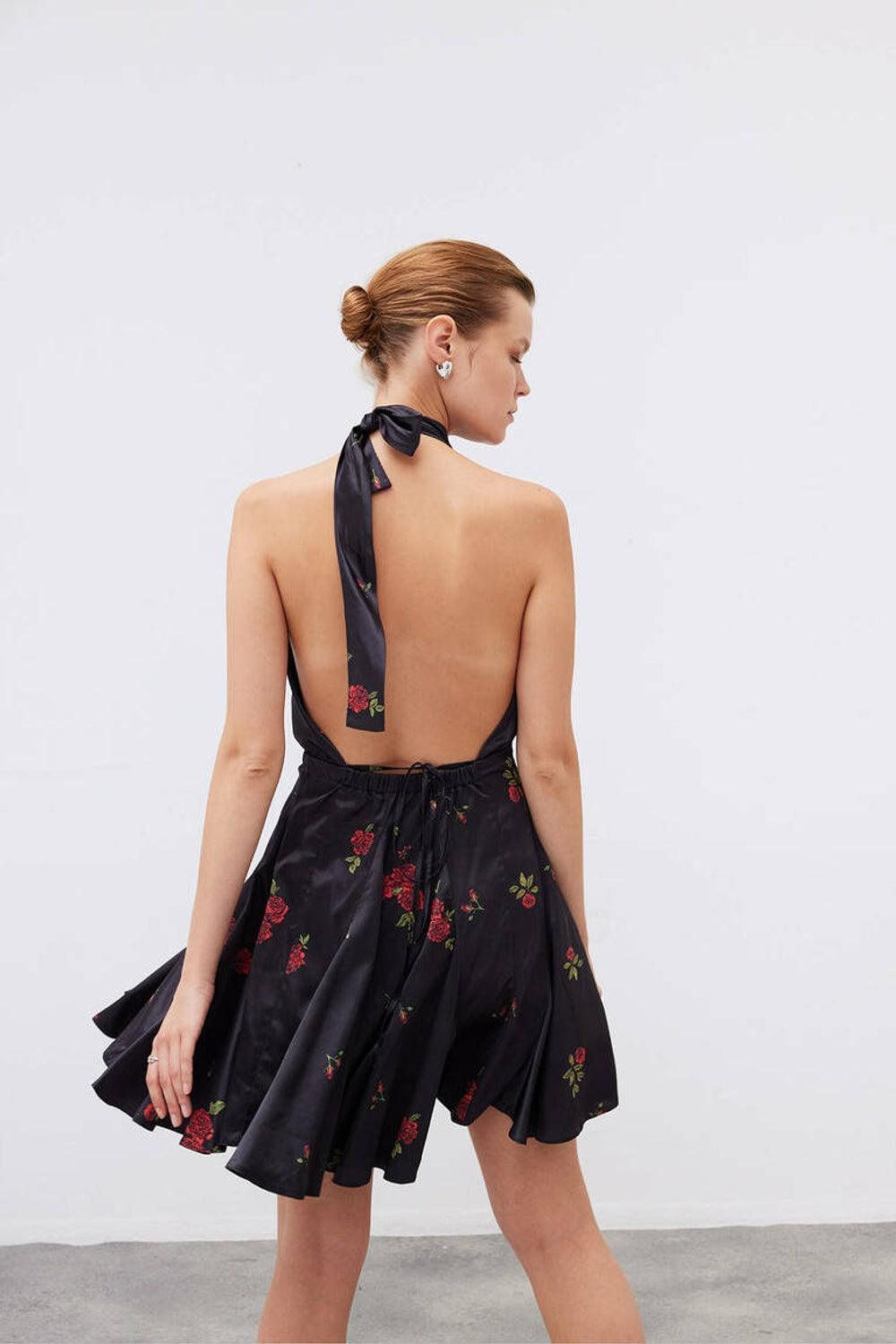 Mozto-SORUNLU - Layla Rose Printed Satin Mini Dress-Elbise-4-roqelvaxirum.shop