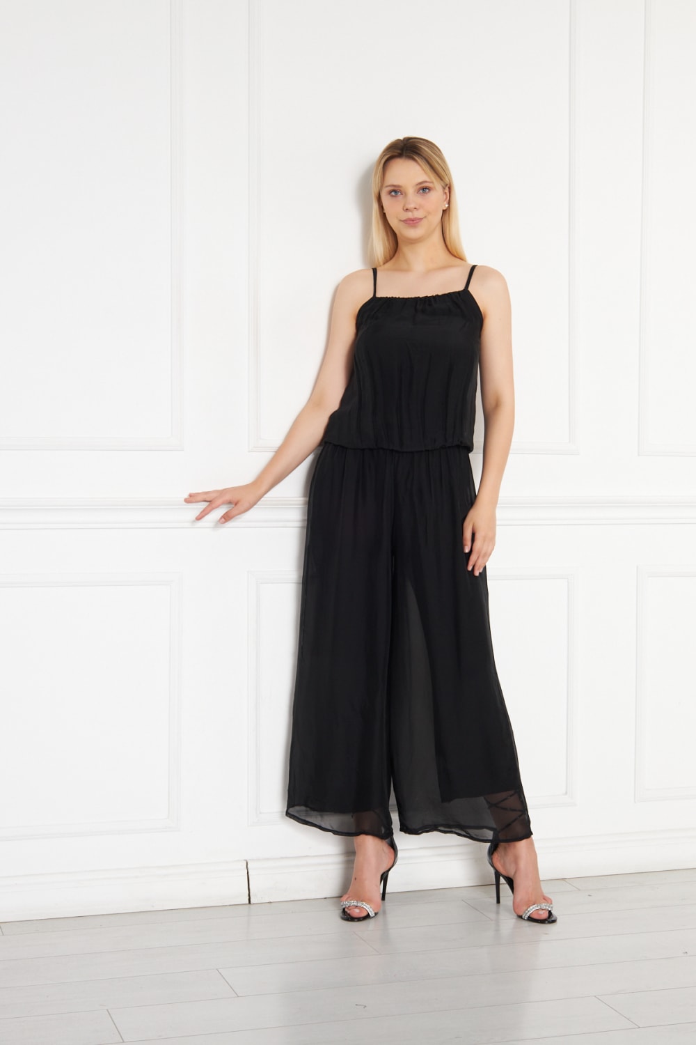 Silk Parade-Saf İpek Şİfon Siyah Tulum-Tulum-2-roqelvaxirum.shop
