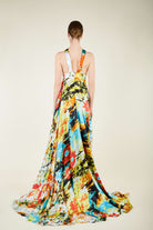 Silk Parade-Saf İpek Saten Sarı Desenli Gece Elbisesi-Elbise-5-roqelvaxirum.shop