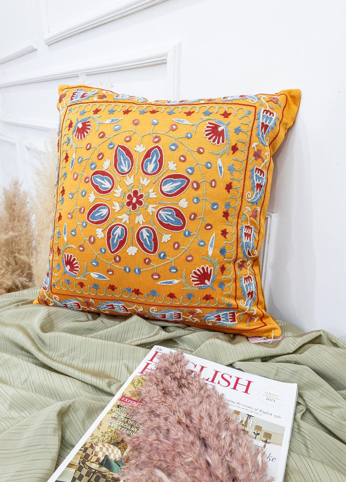 Soho Antiq-Belek çiçek Desenli Suzani Kırlent 50x50 Cm-Yastık-2-roqelvaxirum.shop