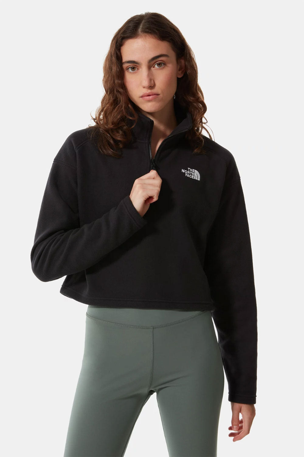 The North Face-Women 100 Glacier Cropped 1/4 Zip Black-Sweatshirts & Hoodies-1-roqelvaxirum.shop