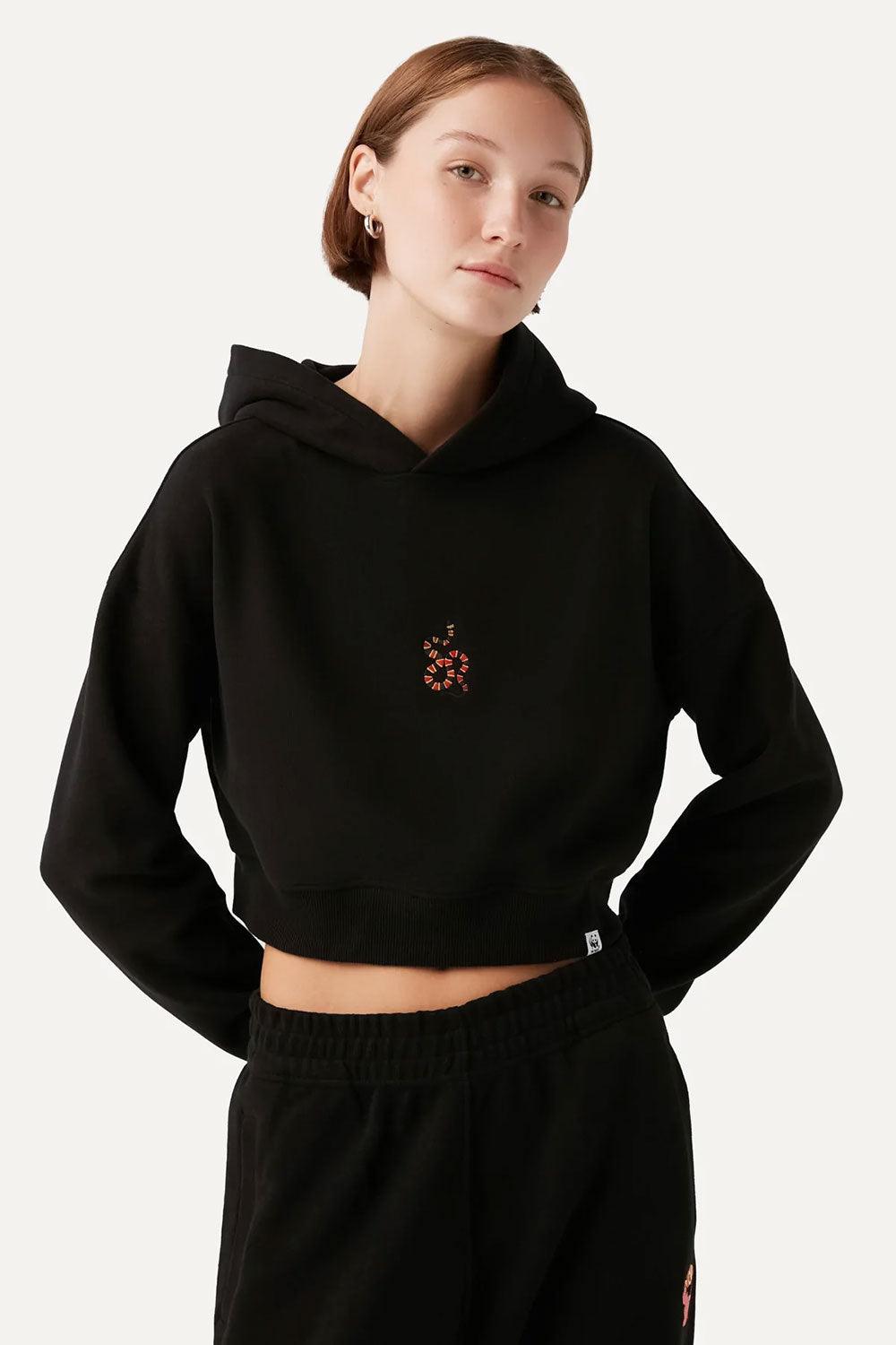 WWF Market-Yılan Crop Hoodie - Siyah-Sweatshirts & Hoodies-2-roqelvaxirum.shop